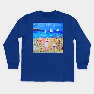 A Mother's Love by the Sea among Flowers Kids Long Sleeve T-Shirt